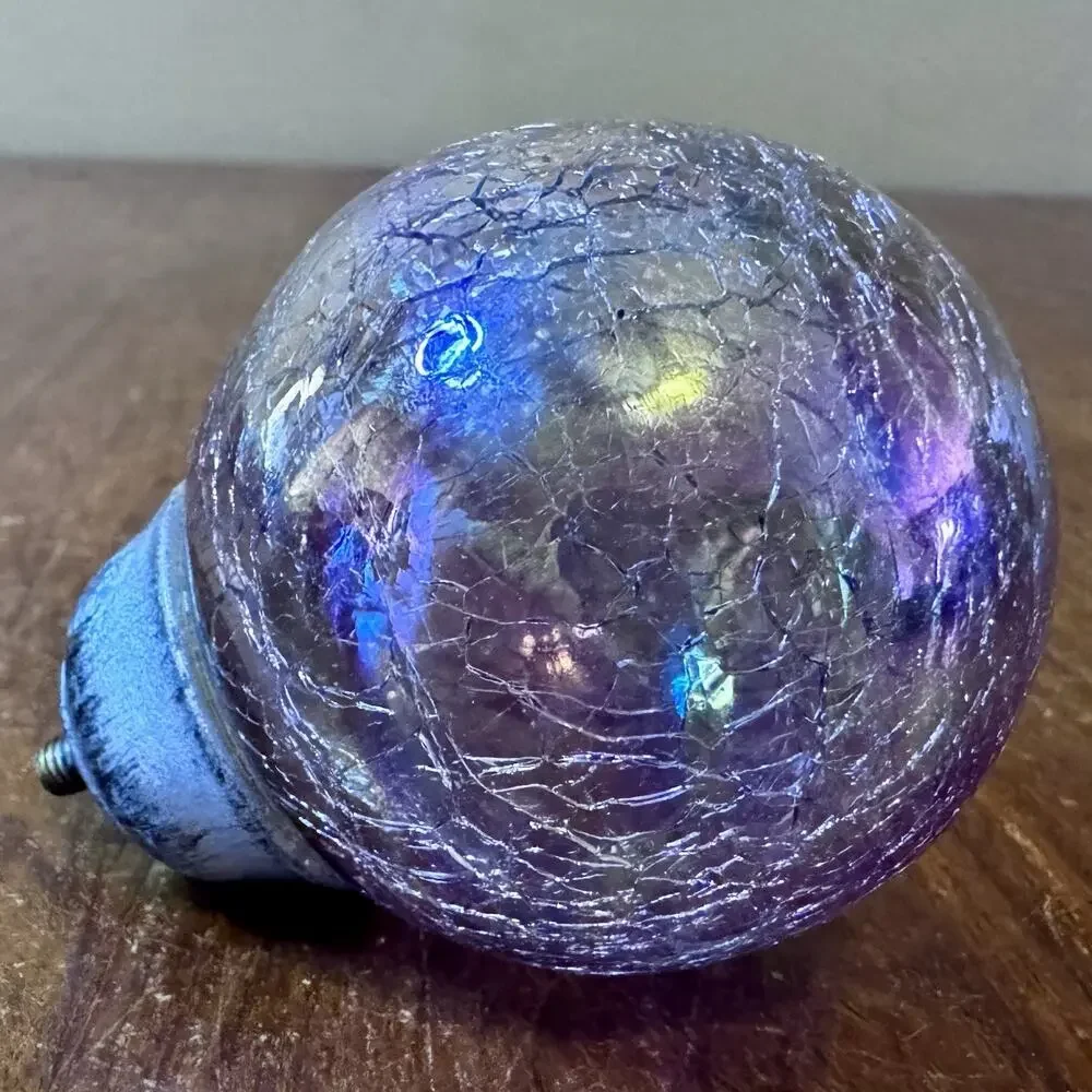 Crackle Glass Curtain Rod Finial Purple Iridescent Globe 2.5” Replacement